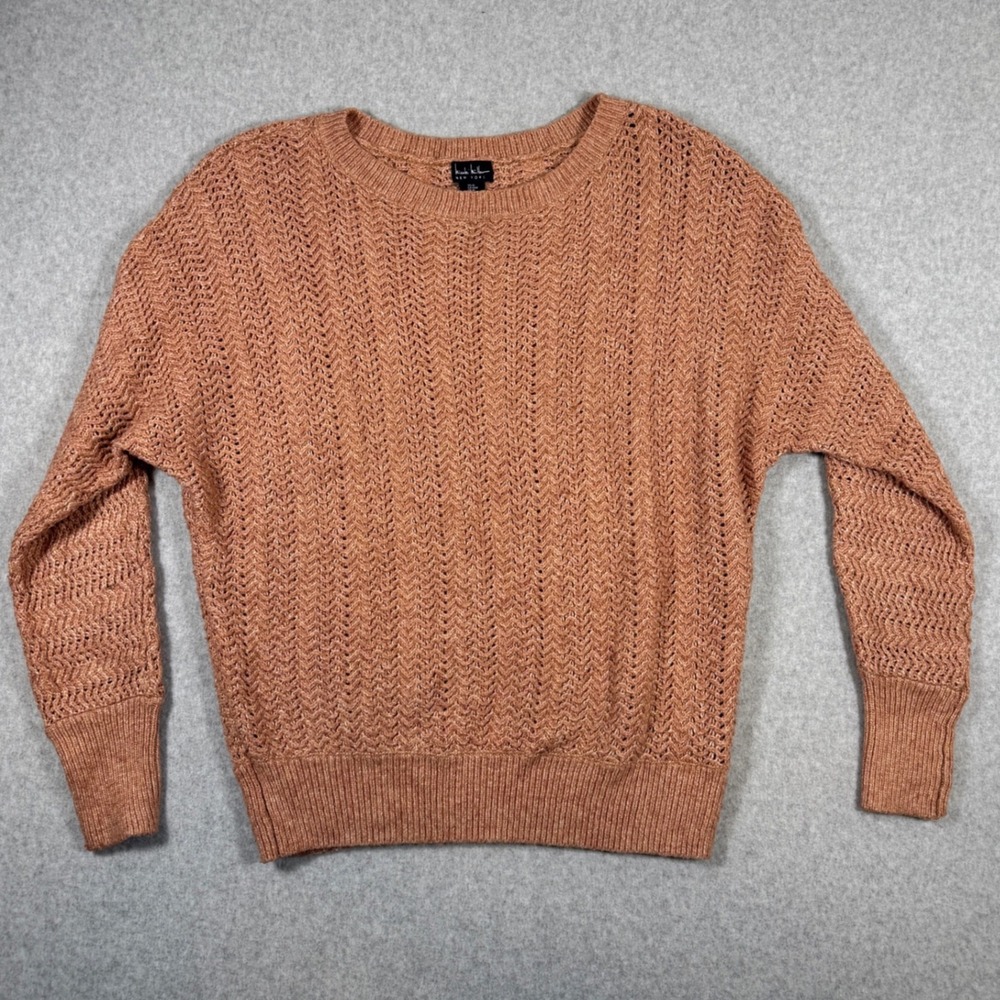 Nicole Miller Sweater Womens Medium Blush Pink Open Knit Chevron Pointelle - Picture 9 of 9